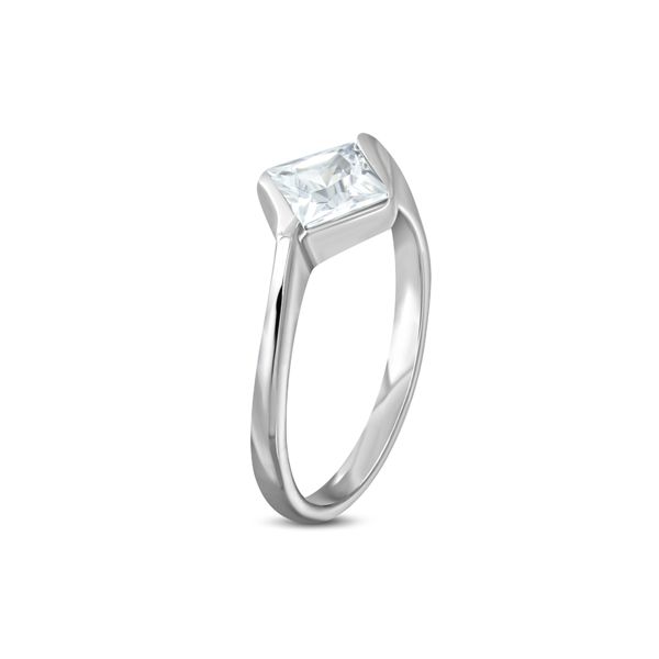 Steel and Princess-cut Cubic Zirconia By-pass Ring - ZRC046 - Click Image to Close